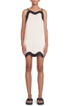 Staud Renata Scalloped Two-tone Linen Mini Dress In Natural/ Black
