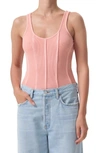 Agolde Elna Corset-seam Bodysuit In Pink