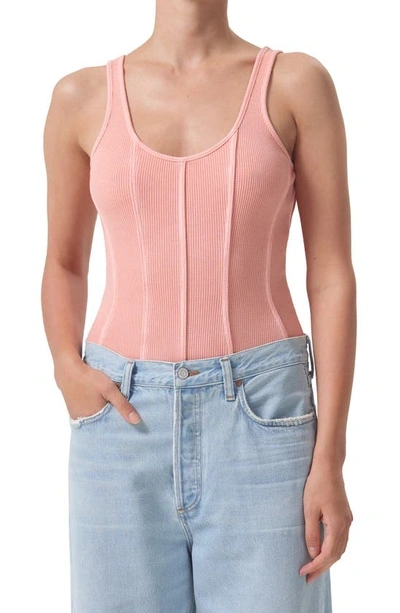 Agolde Elna Corset-seam Bodysuit In Grapefruit