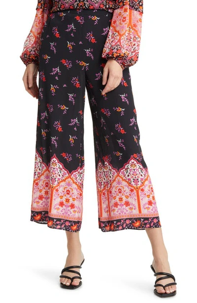 Kobi Halperin Ave Cropped Floral-print Wide-leg Pants In Black