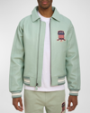 Avirex Men's Icon Logo Leather Bomber Jacket In Seafoam