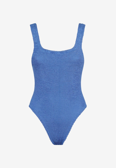 Hunza G Square-neck One-piece Swimsuit In Metallic Denim