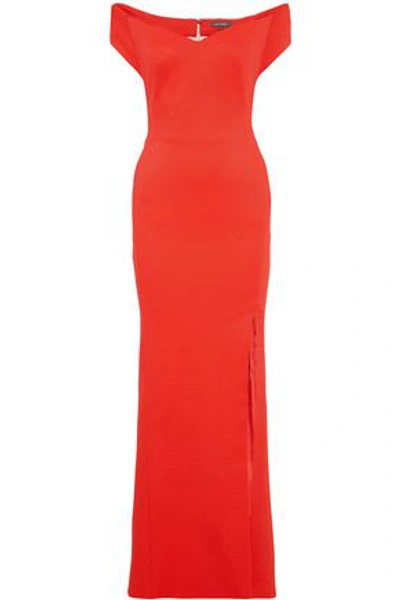 Zac Posen Off-the-shoulder Textured-cady Gown In Coral