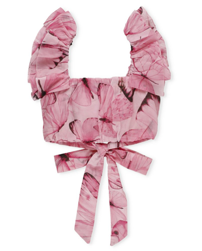 Miss Blumarine Kids' Butterfly-print Cropped Blouse In Rosa