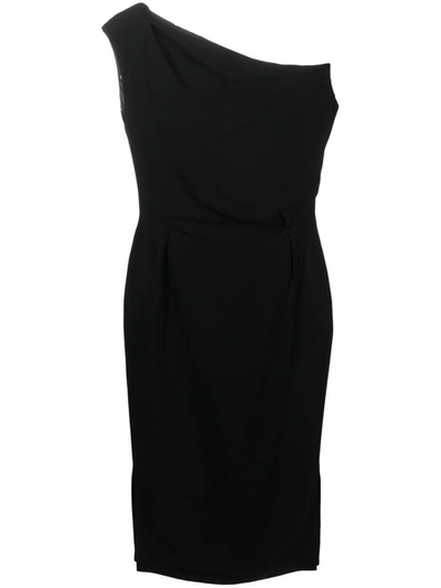 Alexandre Vauthier One-shoulder Draped Midi Dress In Negro