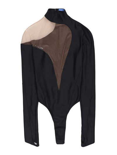 Mugler Illusion Cut-out Bodysuit In Black