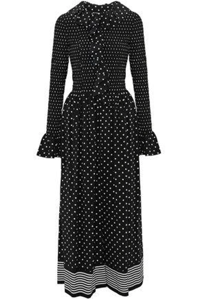 Stella Mccartney Woman Smocked Ruffled Polka-dot Silk Jumpsuit Black