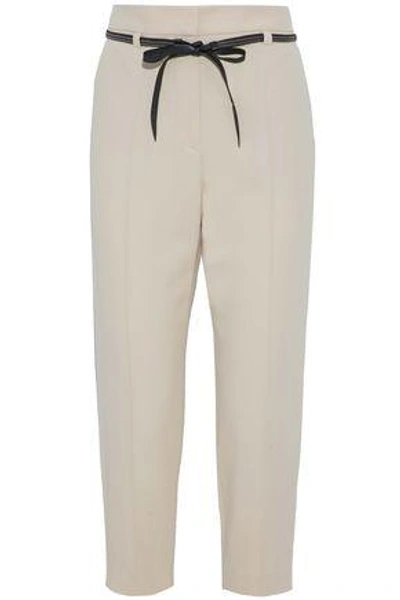 Brunello Cucinelli Woman Belted Cropped Crepe Tapered Pants Beige