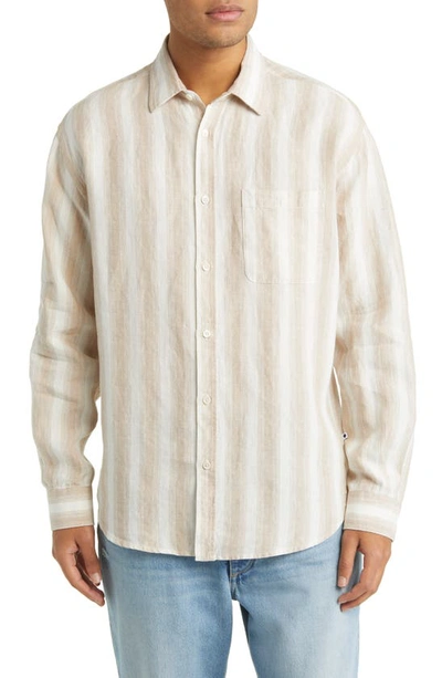 Nn07 Deon 5244 Stripe Linen Button-up Shirt In Khaki Stripe