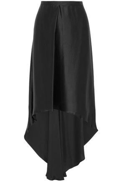 Brunello Cucinelli Aysmmetric Pleated Satin Skirt In Black