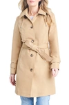 Sanctuary Single Breasted Hooded Water Resistant Trench Coat In True Khaki