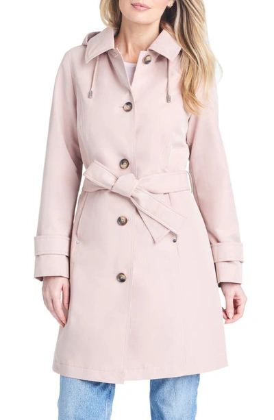 Sanctuary Single Breasted Hooded Water Resistant Trench Coat In Misty Pink