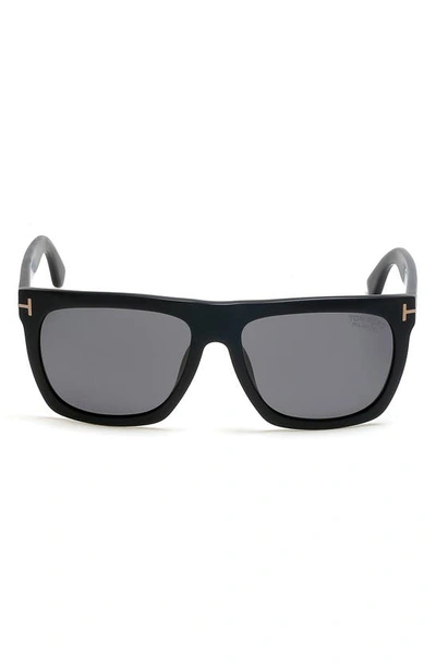 Tom Ford 57mm Polarized Square Sunglasses In Shiny Black / Smoke Polarized