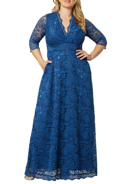 Kiyonna Maria Lace Evening Gown In Nocturnal Navy