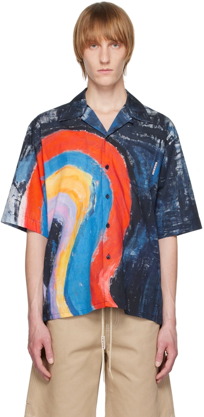 Marni Rainbow Printed Cotton Shirt In Blu