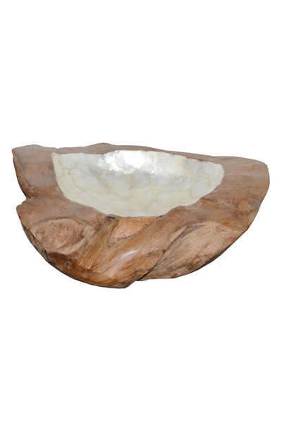 R16 Home Decorate Teak Wood & Shell Bowl In Natural