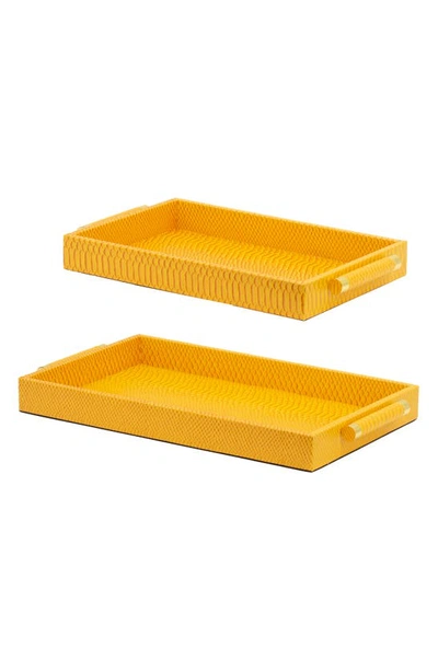 R16 Home Orinoco Set Of 2 Croc-embossed Faux Leather Trays In Orange