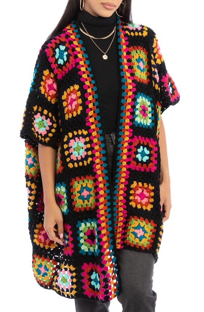 Saachi Short Sleeve Crochet Cardigan In Black