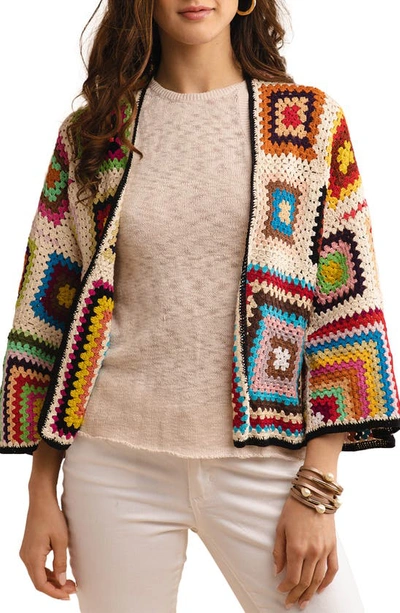 Saachi Granny Crochet Jacket In White Multi