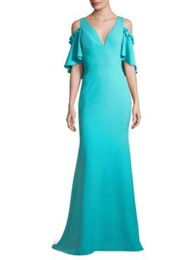 Theia Cold-shoulder Gown In Robins Egg