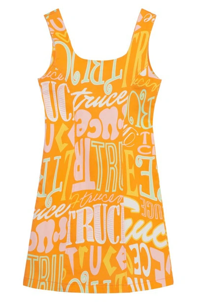 Truce Kids' Logo Print Sleeveless Stretch Cotton Dress In Orange