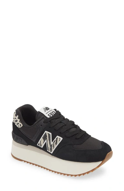 New Balance 574+ Platform Sneaker In Black/ Moonbeam
