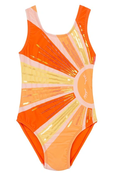 Peek Aren't You Curious Kids' Sunshine & Sequins One-piece Swimsuit In Coral