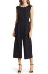 Tahari Asl Side Knot Crop Wide Leg Jumpsuit In Black