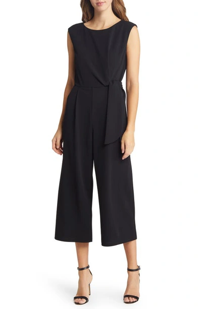 Tahari Asl Side Knot Crop Wide Leg Jumpsuit In Black