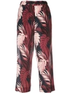 Moncler Leaf-print Silk Mid-rise Cropped Pants In Black