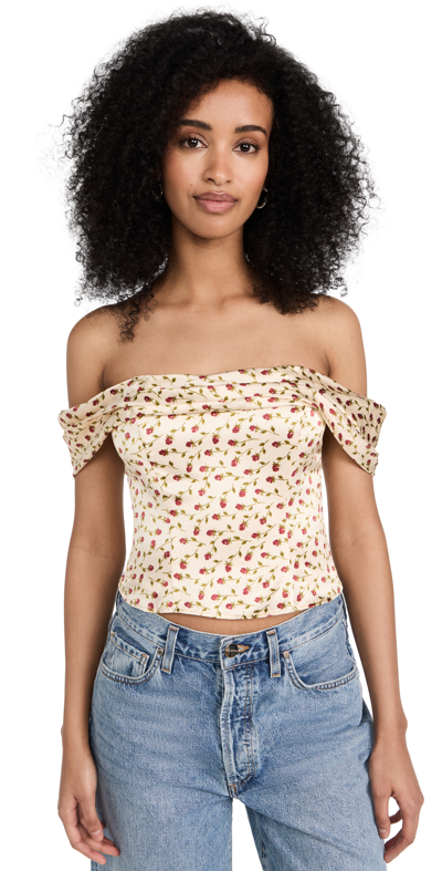 Reformation Lux Printed Satin Silk Top In Ivory,multi