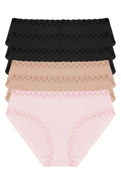 Natori Bliss 6-pack Cotton Briefs In Black/cafe/pink