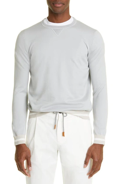 Eleventy Sea Island Cotton Crewneck Sweater In Light Blue - Sand - White