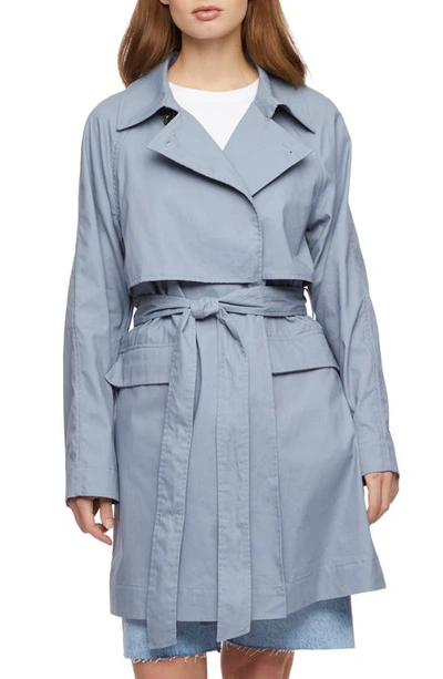 Bernardo Cotton Twill Trench Coat In Dusty Blue