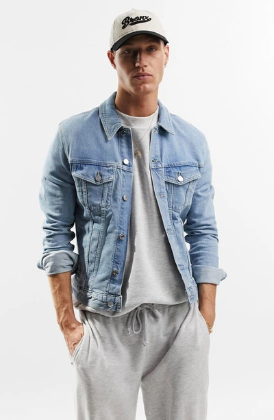 Asos Design Skinny Denim Jacket In Mid Blue