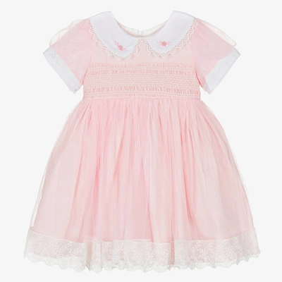Beau Kid Girls Pink Smocked Lace Dress