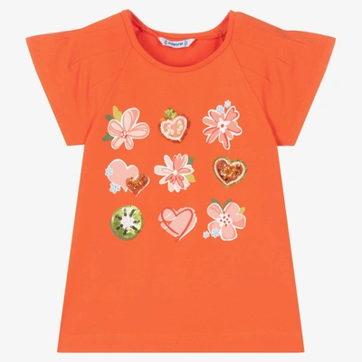 Mayoral Babies' Girls Orange Floral Print T-shirt