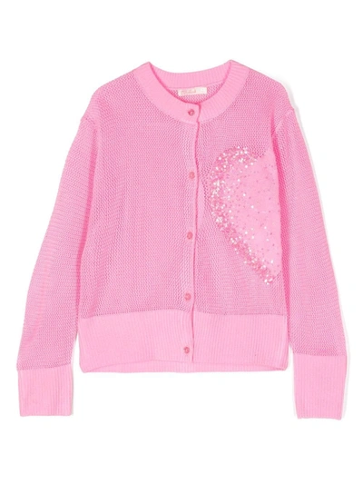 Billieblush Babies' Girls Pink Sequin Heart Knit Cardigan