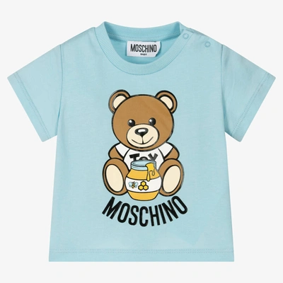 Moschino Baby Babies' Blue Cotton Teddy Bear Logo T-shirt