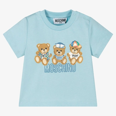 Moschino Baby Babies' Boys Blue Cotton Teddy Bear Logo T-shirt