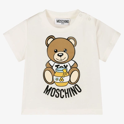 Moschino Baby Babies' Ivory Cotton Teddy Bear Logo T-shirt