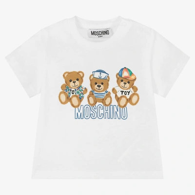 Moschino Baby Babies' Boys White Cotton Teddy Bear Logo T-shirt