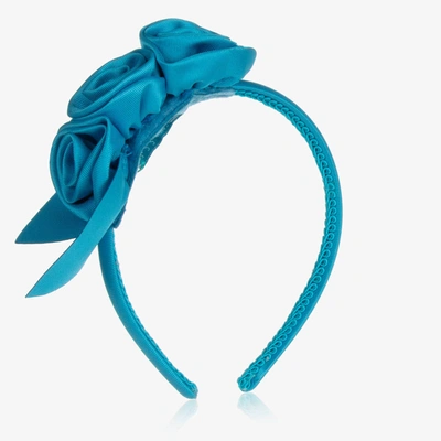 Abel & Lula Kids' Girls Blue Floral Satin Hairband