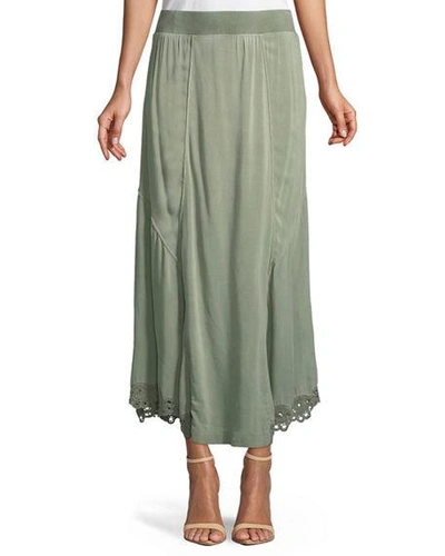 Xcvi Elica Eyelet-trim Long Skirt In Olive Pigment