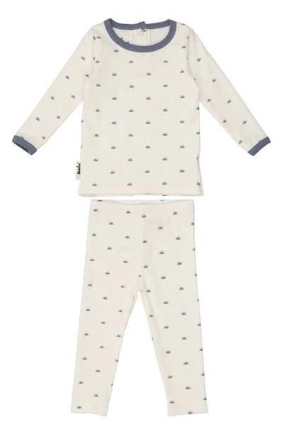 Maniere Babies' Sun Print Cotton Knit Top & Leggings In White/ Blue