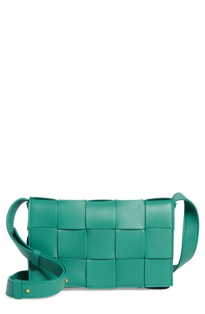 Bottega Veneta Intrecciato Leather Crossbody Bag In 3182 Mermaid-gold
