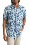 Rodd & Gunn Mount Hutt Sports Fit Floral Short Sleeve Linen Button-up Shirt In Dark Teal