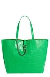 Rebecca Minkoff Large Megan Soft Croc Embossed Leather Tote In Green
