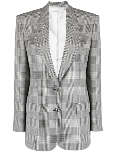 Alessandra Rich Wool Prince Of Wales Oversize Blazer In White