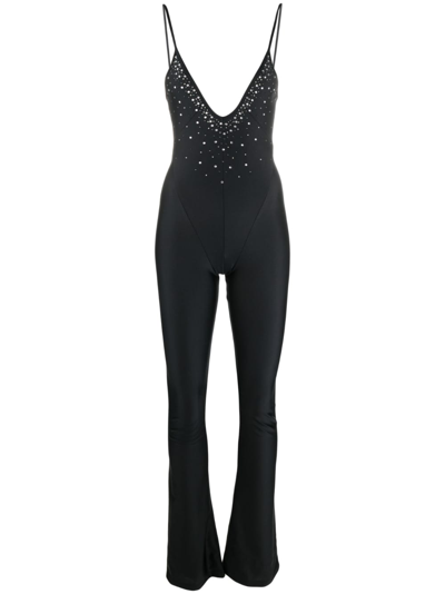 Alessandra Rich Embellished Jersey Jumpsuit In Black